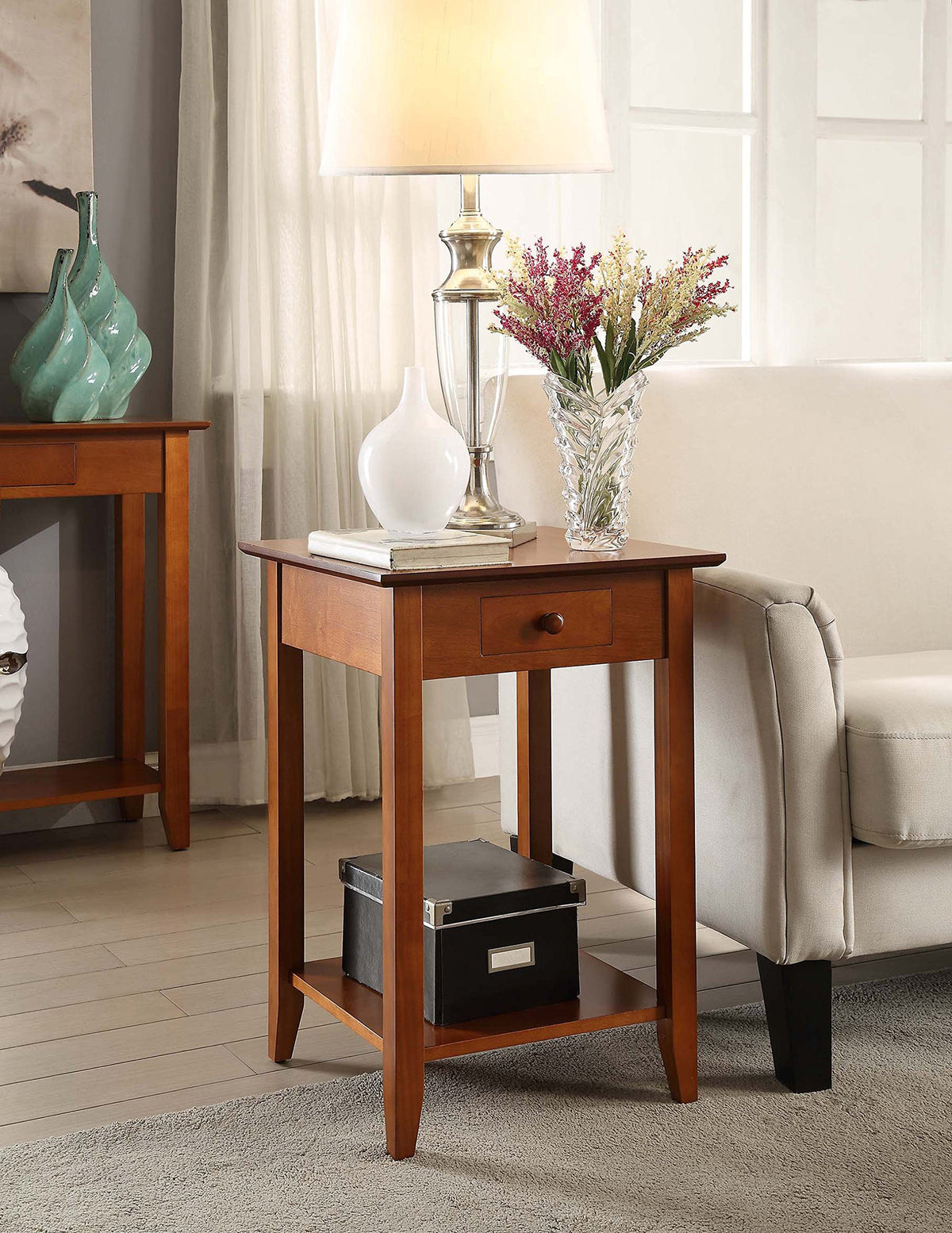 Cherry End Table with Drawer and Shelf U14131