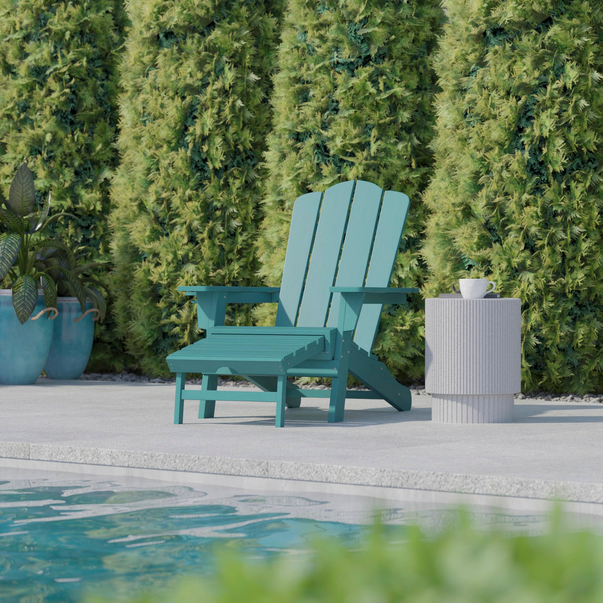 Blue HDPE Adirondack Chair with Cup Holder and Ottoman O557