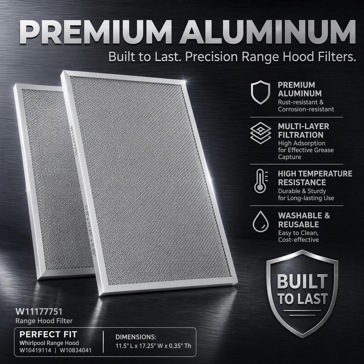 Aluminum Mesh Range Hood Filter 11.5"x17.25" 2 Pack N197191