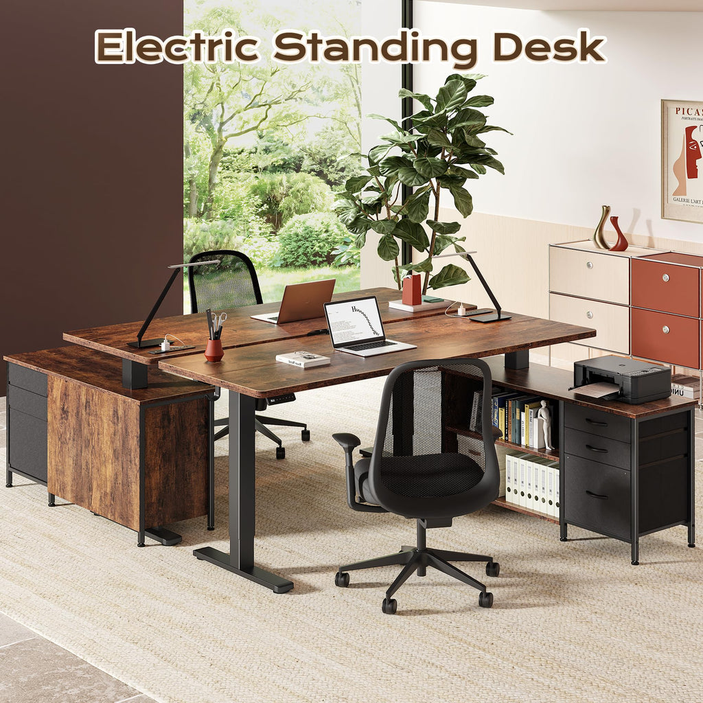 55.1'' L Standing Desk with Outlets, Cabinet, Shelves, Drawers H95108