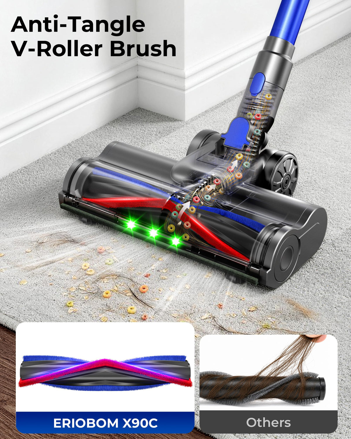 650W 55KPa Cordless Stick Vacuum Cleaner with Anti-Tangle Brush D4855