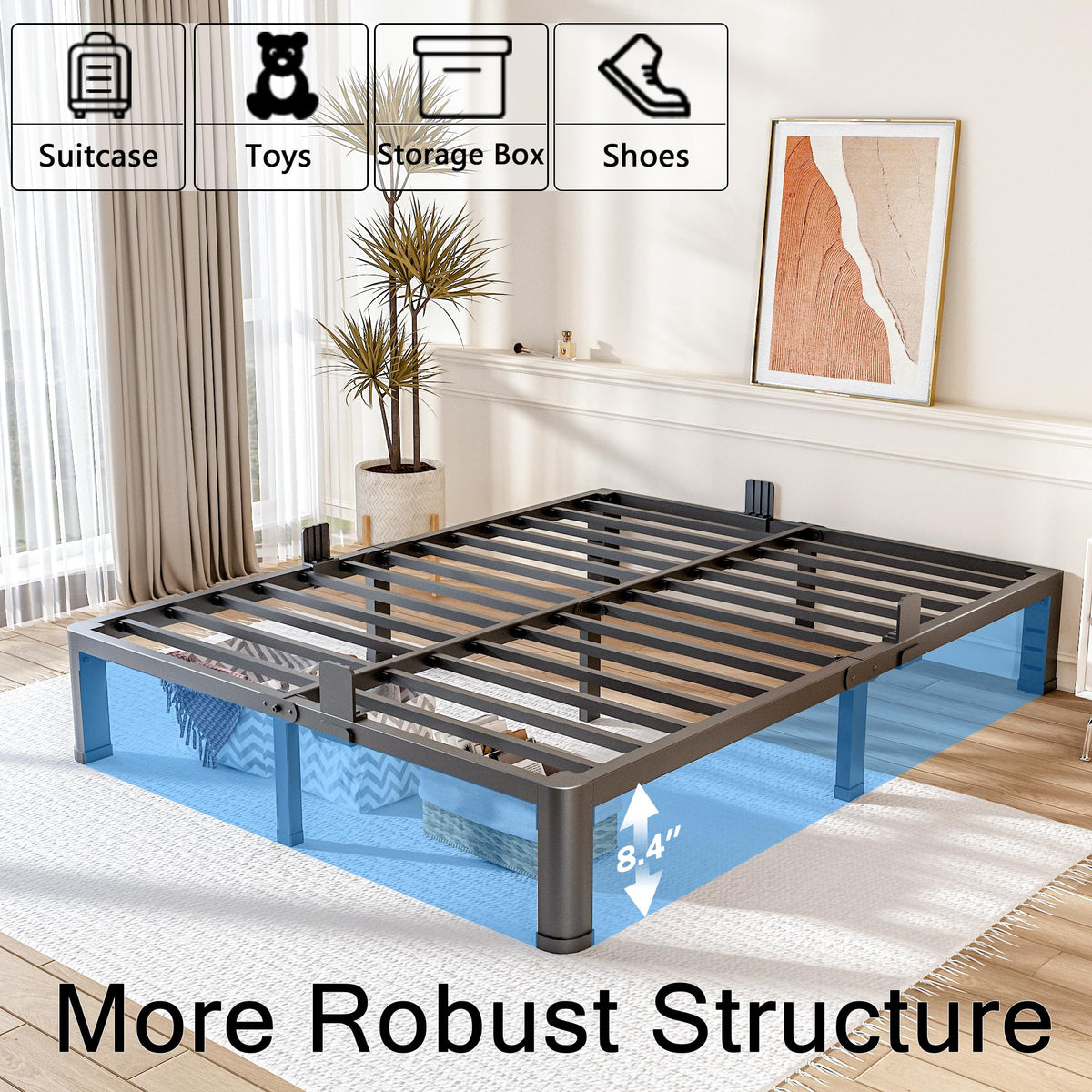 10 Inch Queen Metal Bed Frame with Headboard Y790870