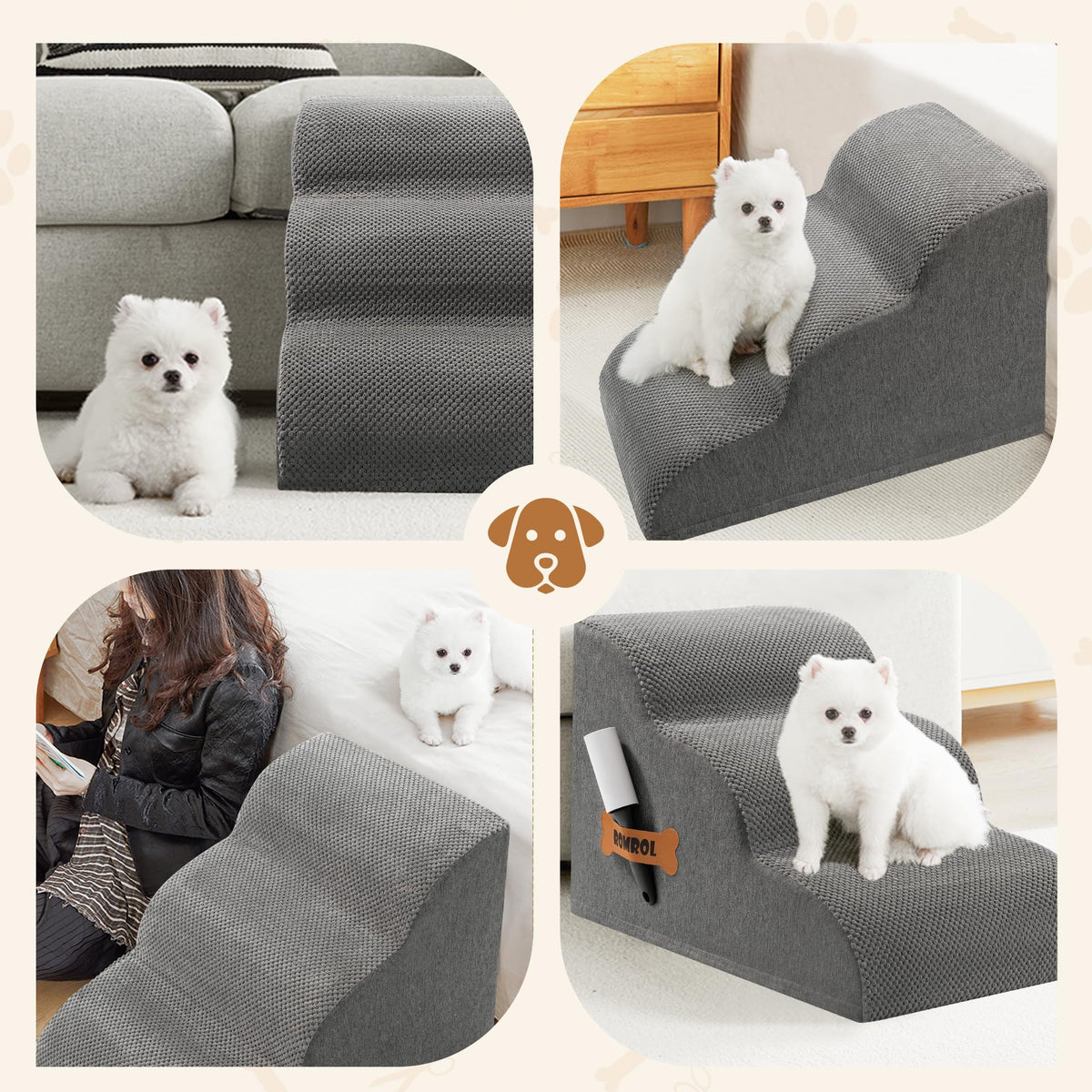 3-Steps Dog Stairs Ramp with Non-Slip Waterproof Fabric Cover K11709