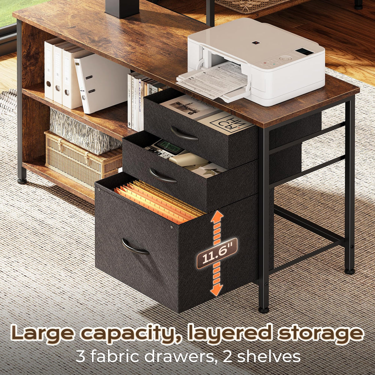 55.1'' L Standing Desk with Outlets, Cabinet, Shelves, Drawers H95108